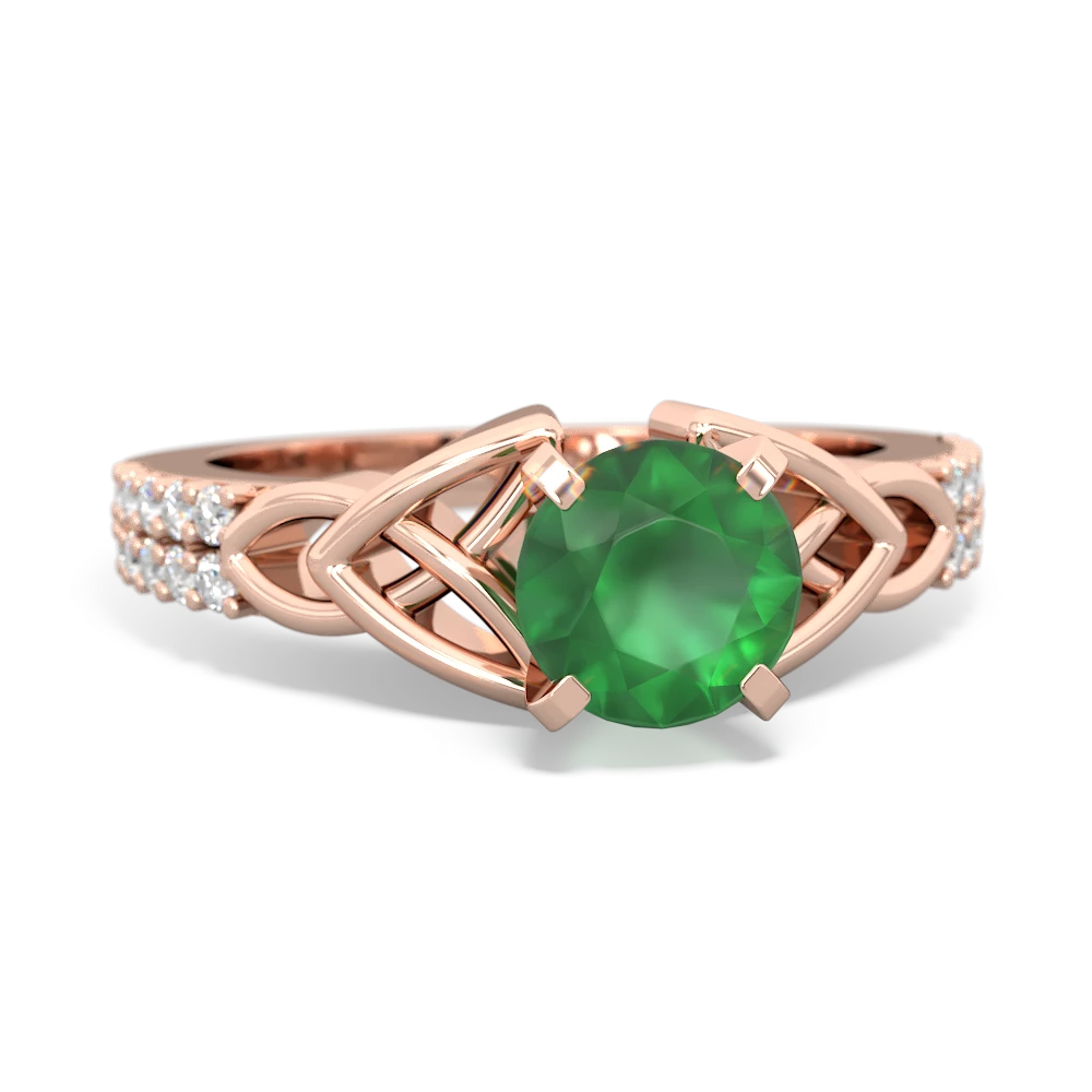 Emerald Celtic Knot Engagement 14K Rose Gold ring R26446RD