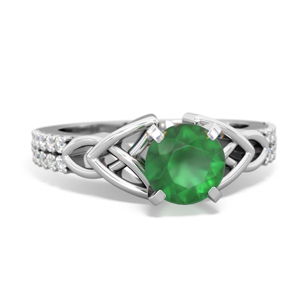 Emerald Celtic Knot Engagement 14K White Gold ring R26446RD