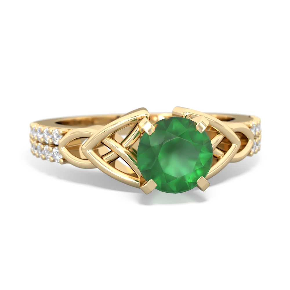 Emerald Celtic Knot Engagement 14K Yellow Gold ring R26446RD