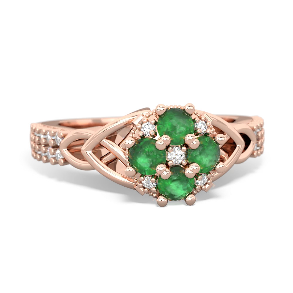 Celtic Wave Gold Ring with Emeralds and Diamonds on Rocky Background | MUSE  AI