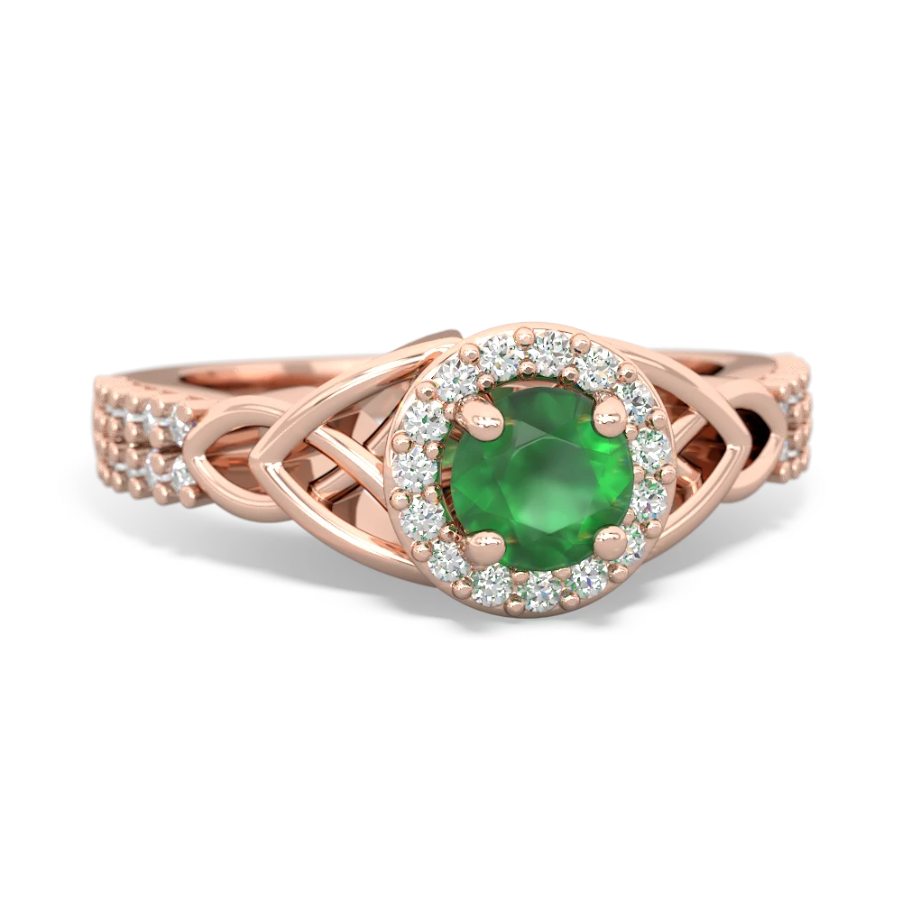 Emerald Celtic Knot Halo 14K Rose Gold ring R26445RH