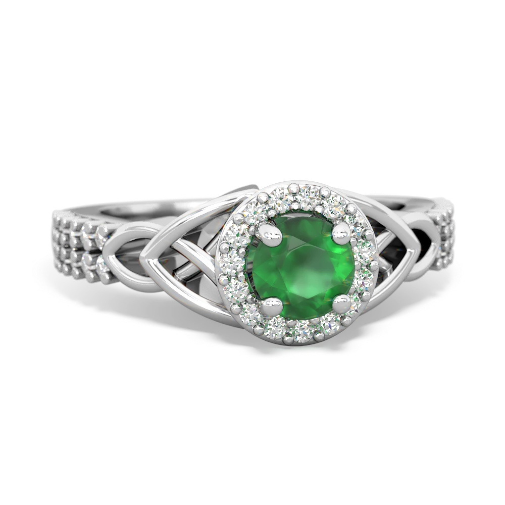 Emerald Celtic Knot Halo ring 14K White Gold JewelsForMe