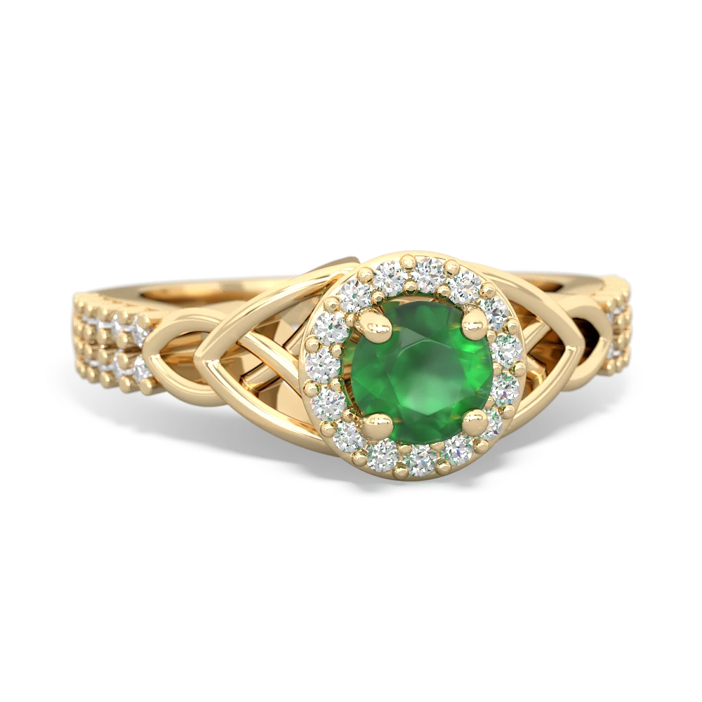 Emerald Celtic Knot Halo 14K Yellow Gold ring R26445RH