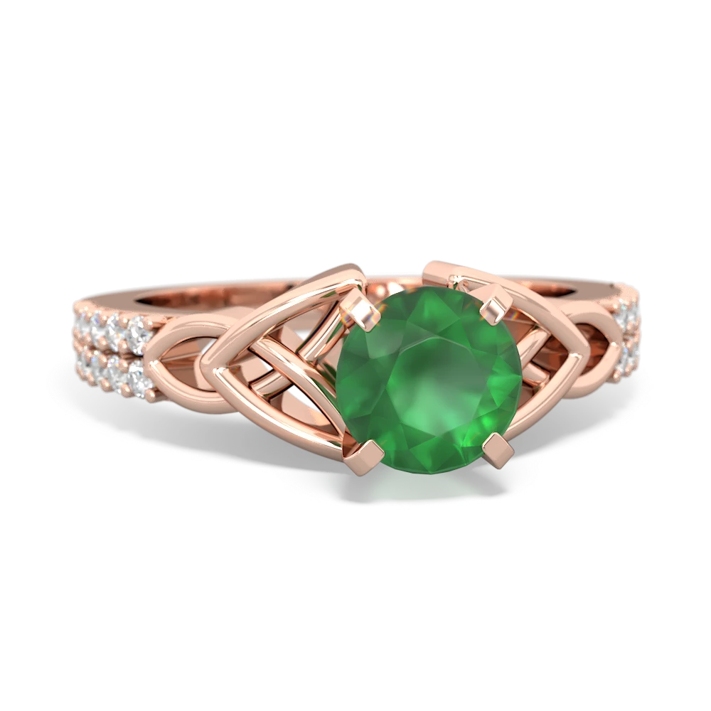 Emerald Celtic Knot 6Mm Round Engagement 14K Rose Gold ring R26446RD