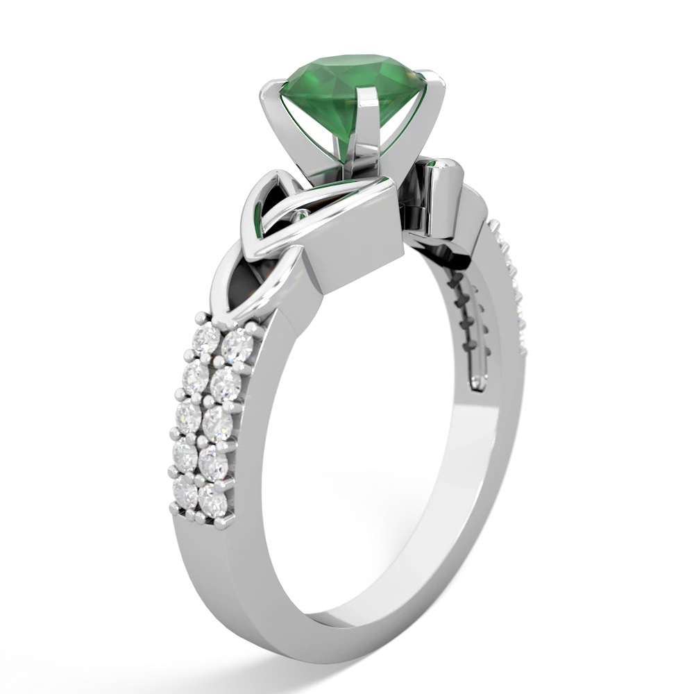 Emerald Celtic Knot 6Mm Round Engagement 14K White Gold ring R26446RD