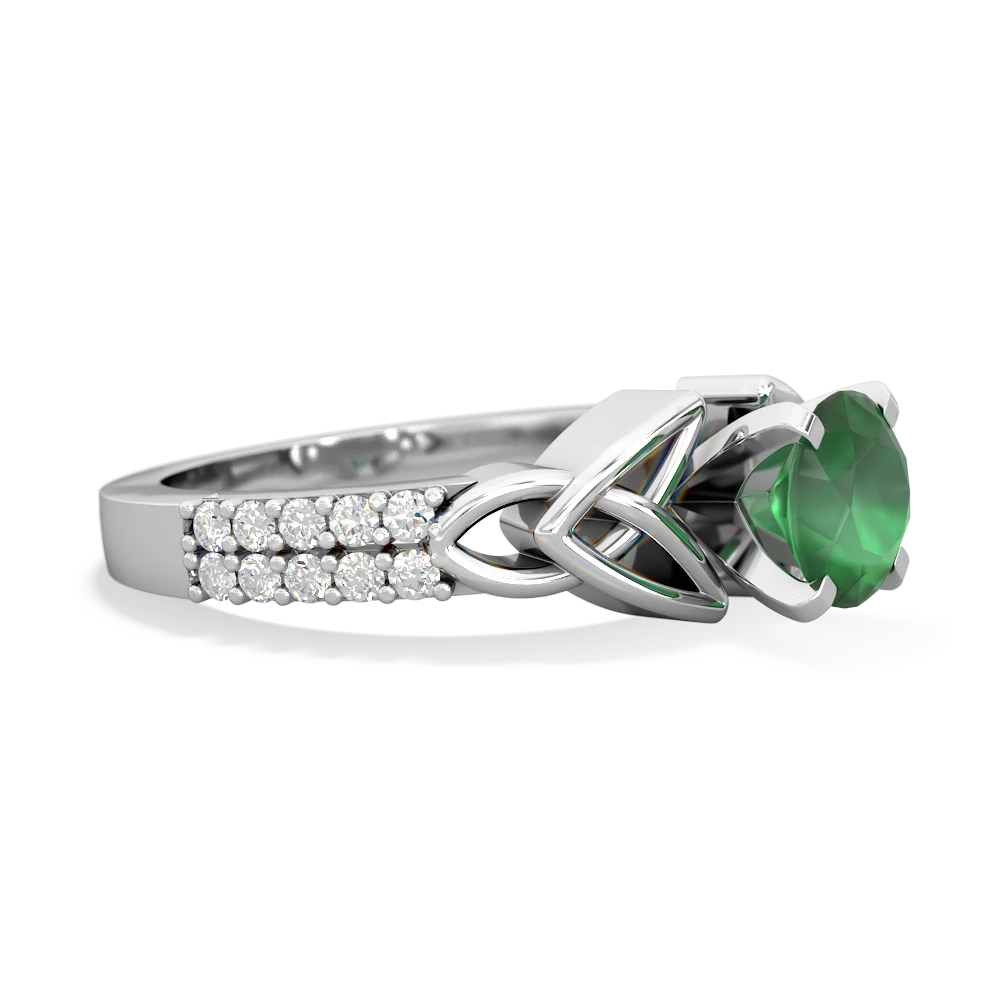 Emerald Celtic Knot 6Mm Round Engagement 14K White Gold ring R26446RD