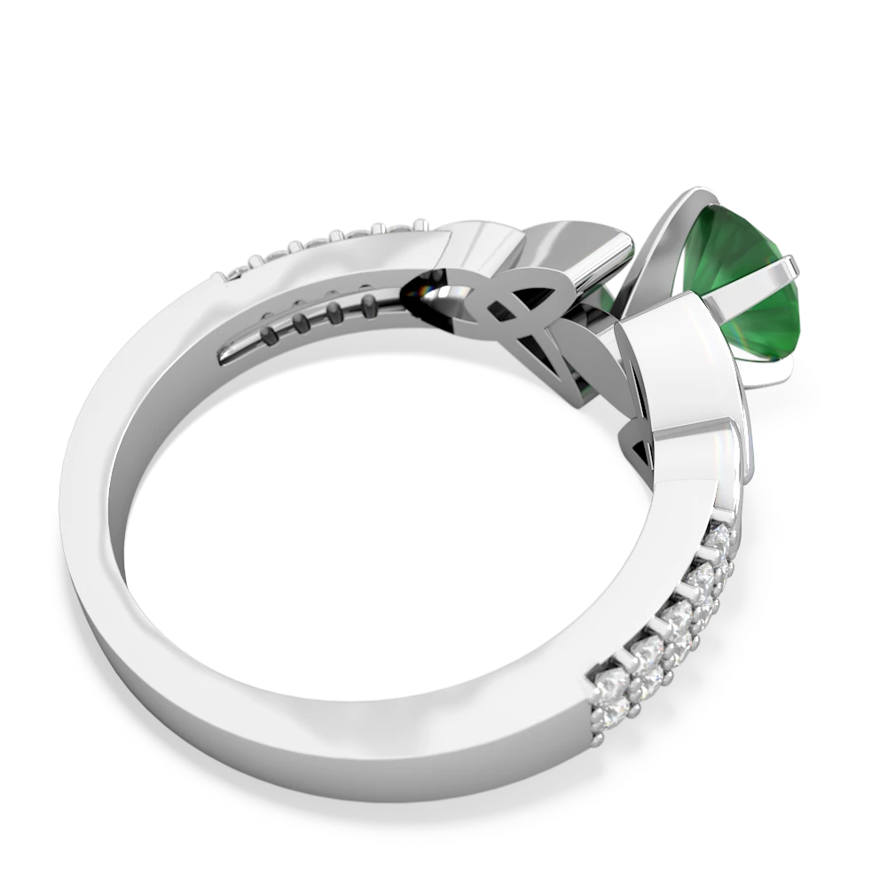 Emerald Celtic Knot 6Mm Round Engagement 14K White Gold ring R26446RD