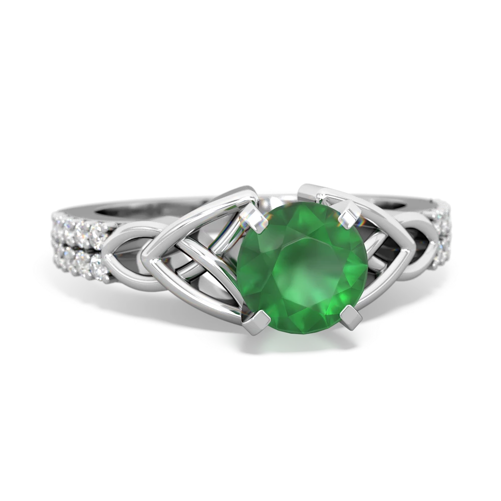 Emerald Celtic Knot 6Mm Round Engagement 14K White Gold ring R26446RD