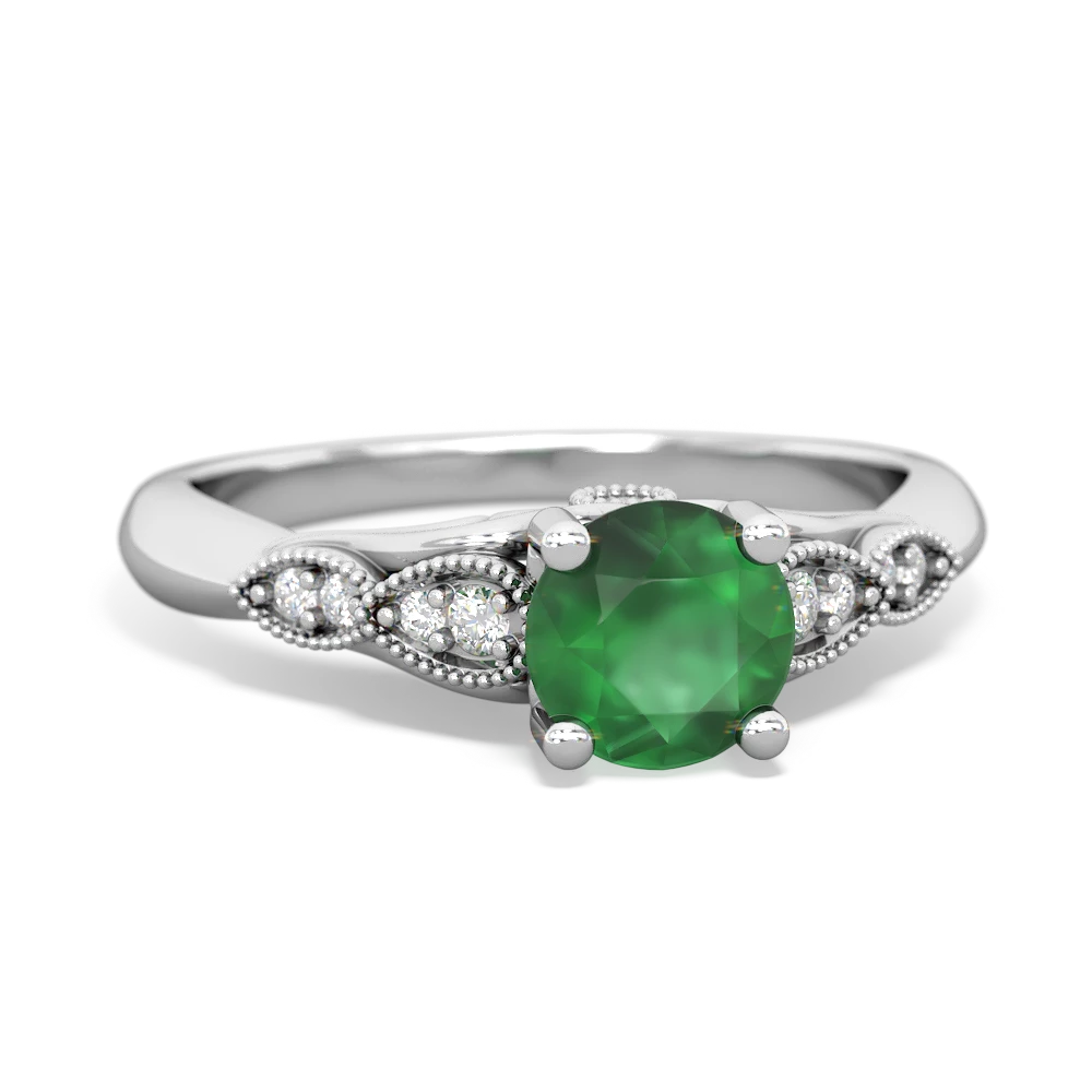 Emerald Antique Elegance 14K White Gold ring R3100