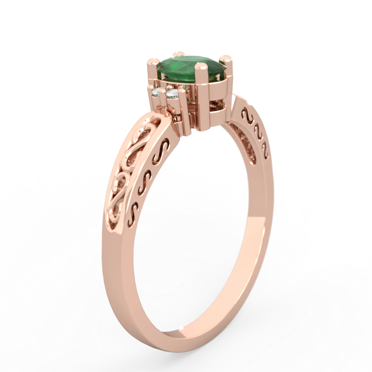 Emerald Filligree Scroll Oval 14K Rose Gold ring R0812