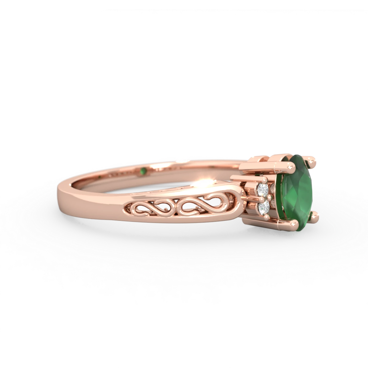 Emerald Filligree Scroll Oval 14K Rose Gold ring R0812