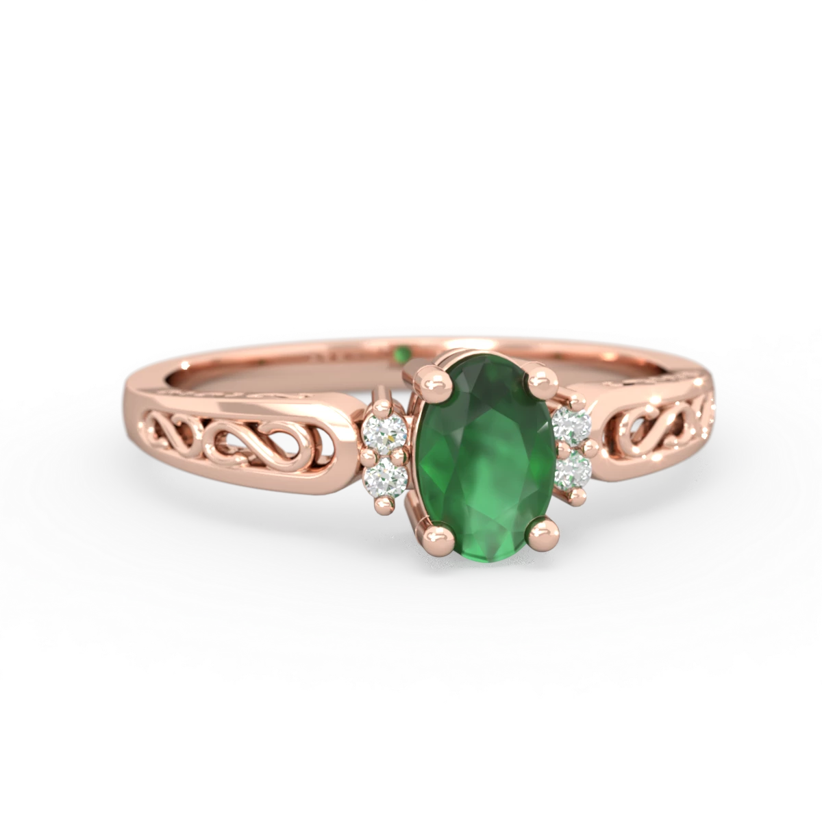 Emerald Filligree Scroll Oval 14K Rose Gold ring R0812