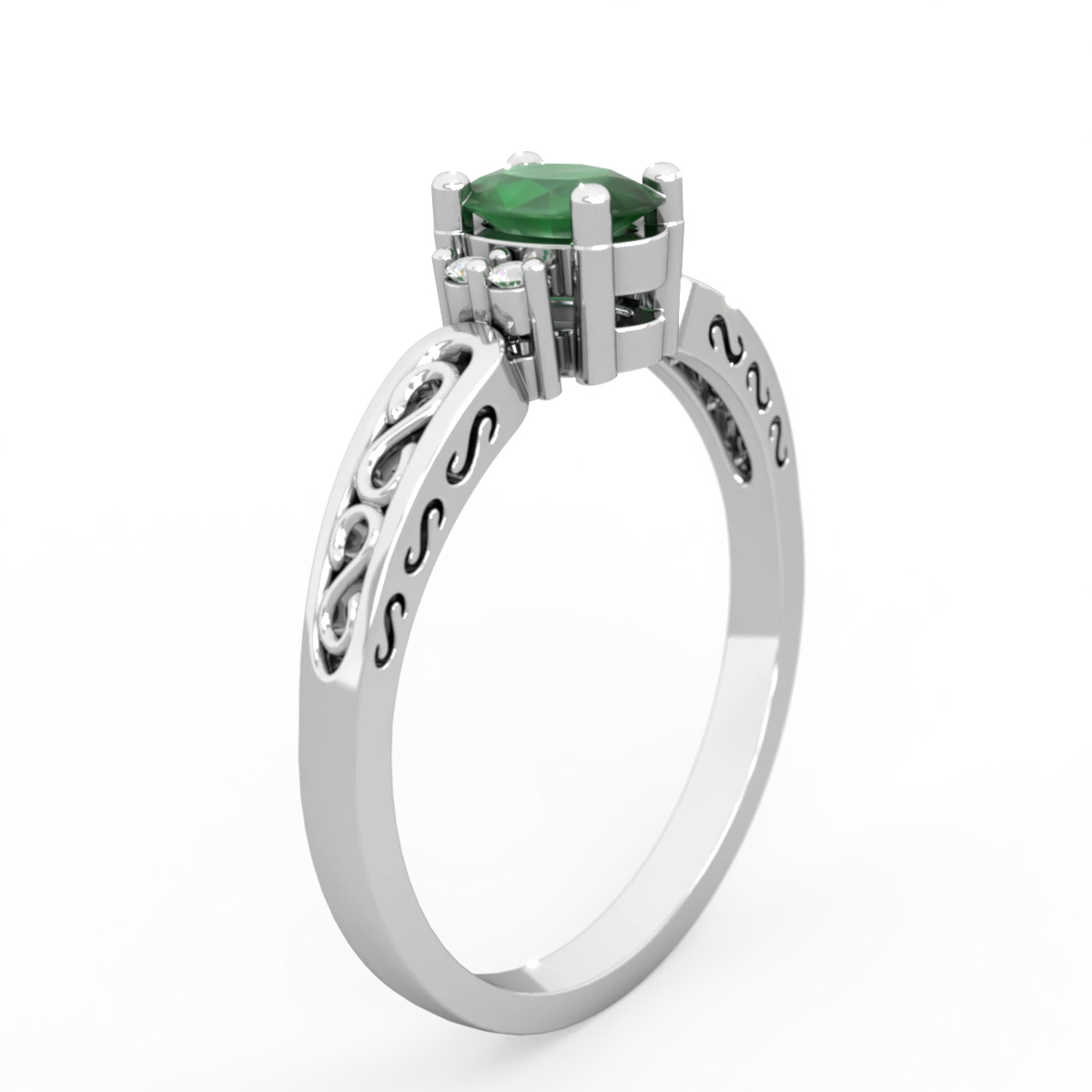 Emerald Filligree Scroll Oval 14K White Gold ring R0812