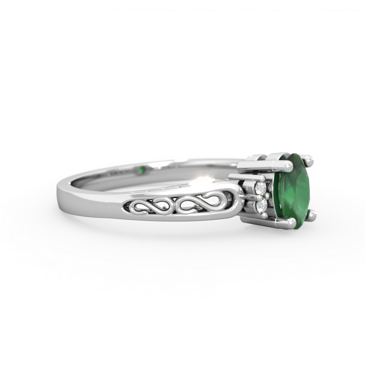 Emerald Filligree Scroll Oval 14K White Gold ring R0812