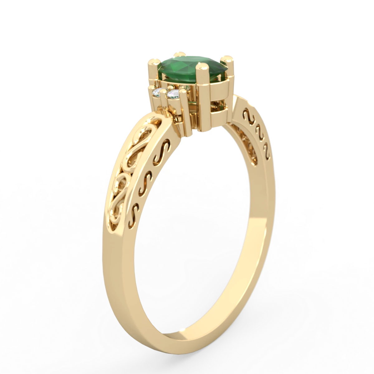 Emerald Filligree Scroll Oval 14K Yellow Gold ring R0812