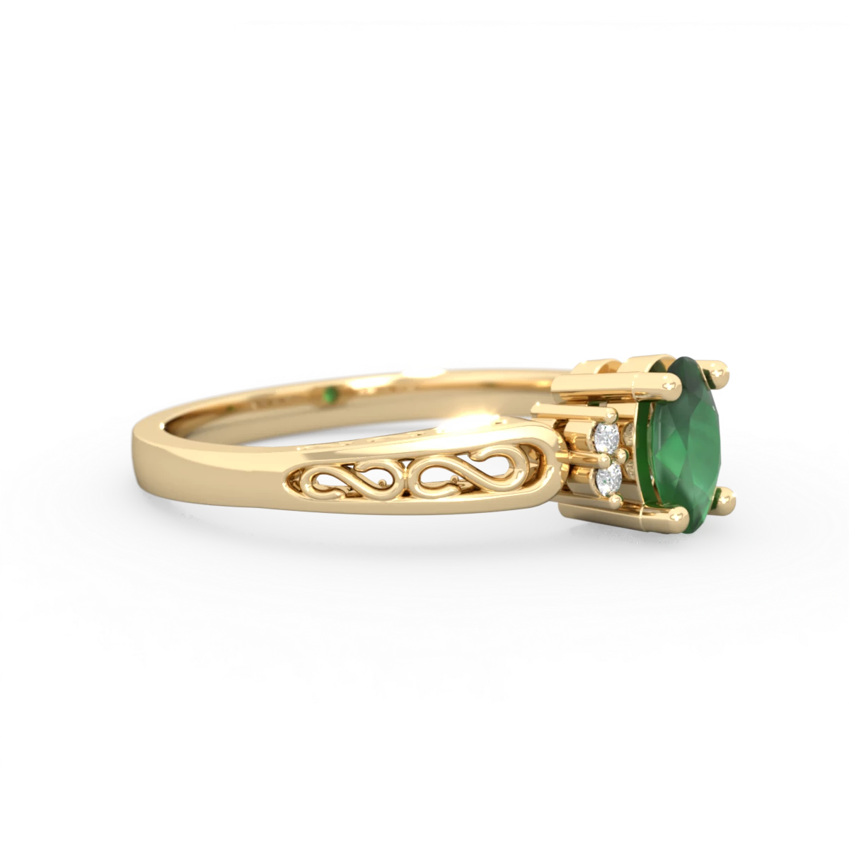 Emerald Filligree Scroll Oval 14K Yellow Gold ring R0812