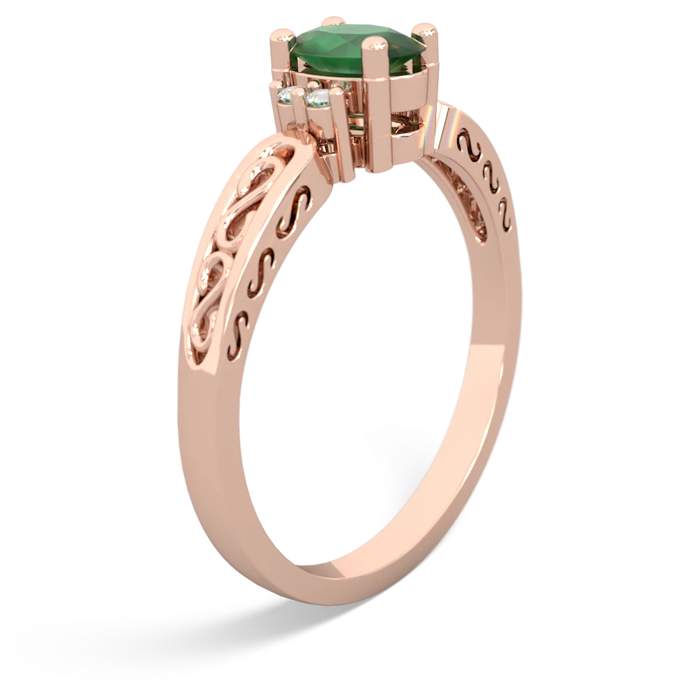 Emerald Filligree Scroll Oval 14K Rose Gold ring R0812