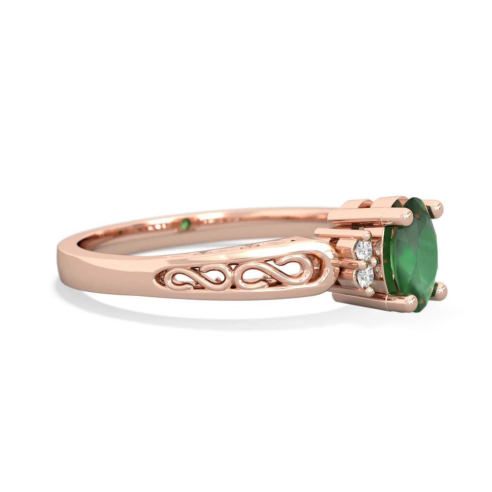 Emerald Filligree Scroll Oval 14K Rose Gold ring R0812