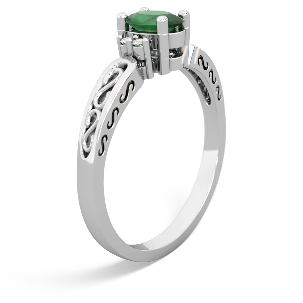 Emerald Filligree Scroll Oval 14K White Gold ring R0812