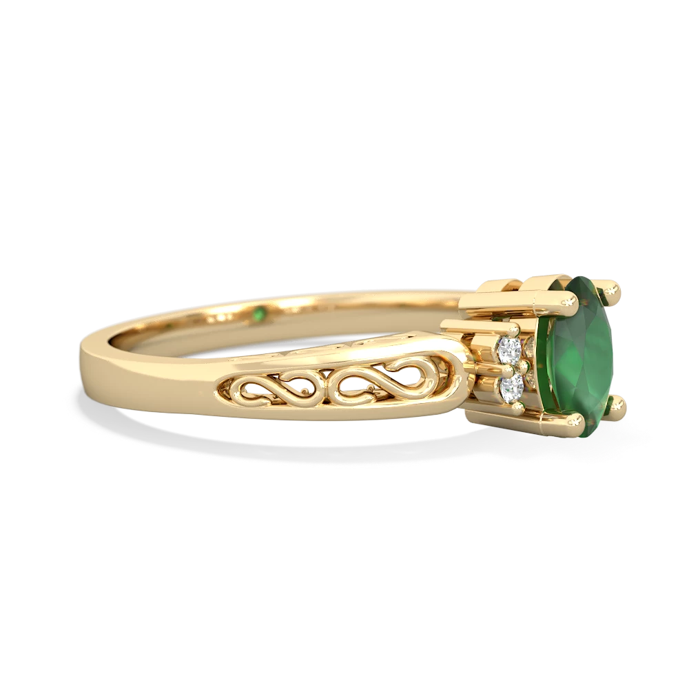 Emerald Filligree Scroll Oval 14K Yellow Gold ring R0812