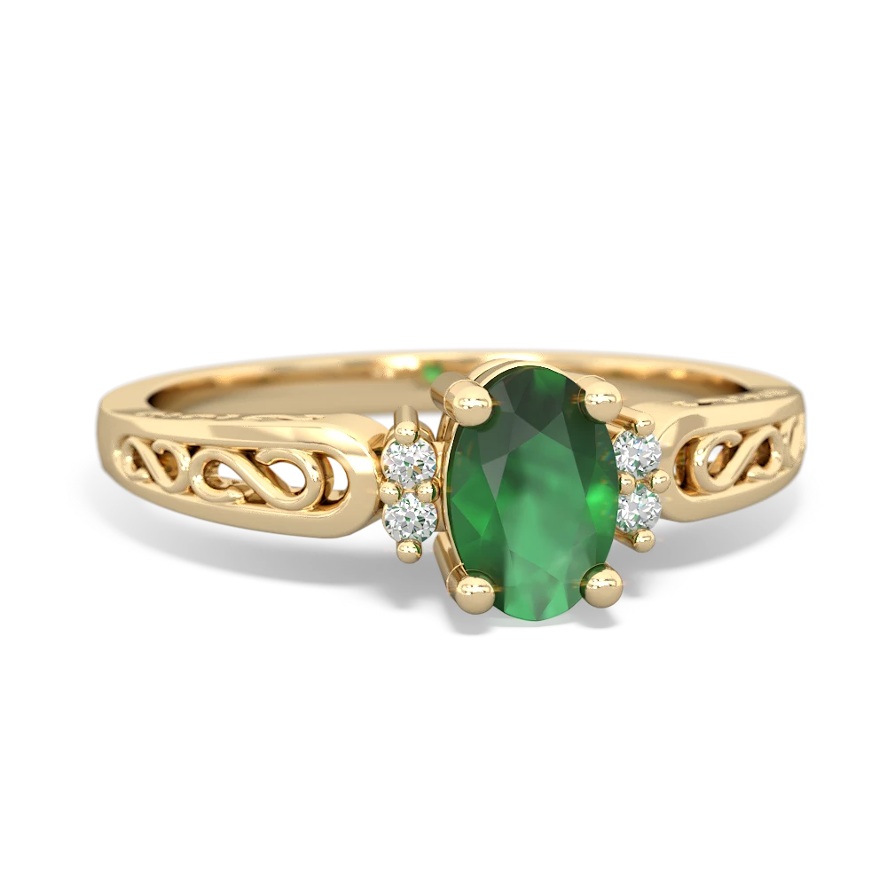 Emerald Filligree Scroll Oval 14K Yellow Gold ring R0812