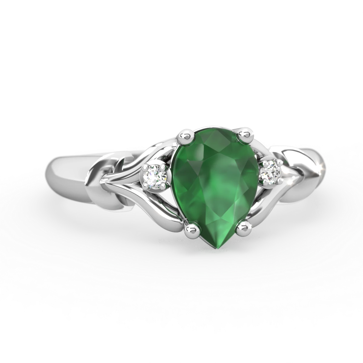 Emerald Precious Pear 14K White Gold ring R0826