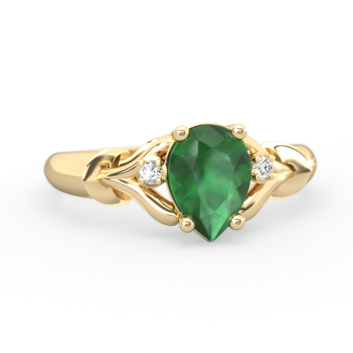 Emerald Precious Pear 14K Yellow Gold ring R0826