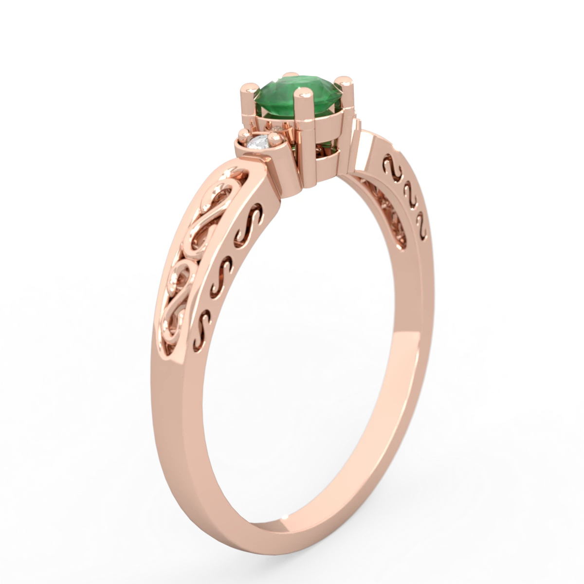 Emerald Filligree Scroll Round 14K Rose Gold ring R0829