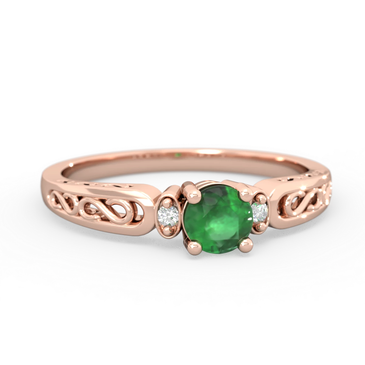 Emerald Filligree Scroll Round 14K Rose Gold ring R0829