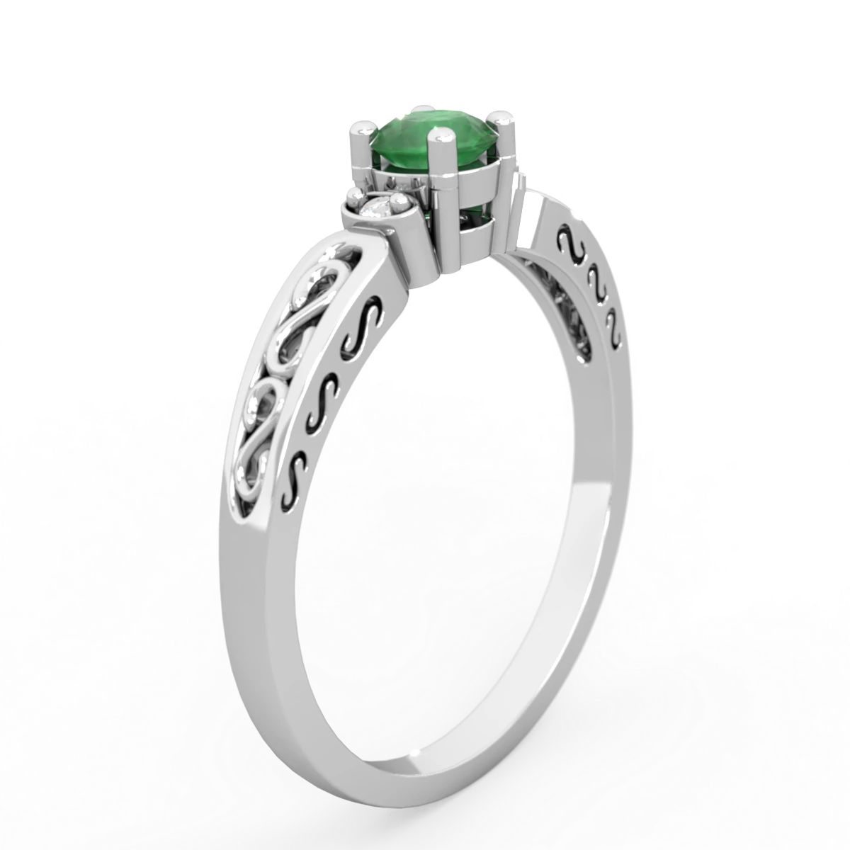 Emerald Filligree Scroll Round 14K White Gold ring R0829