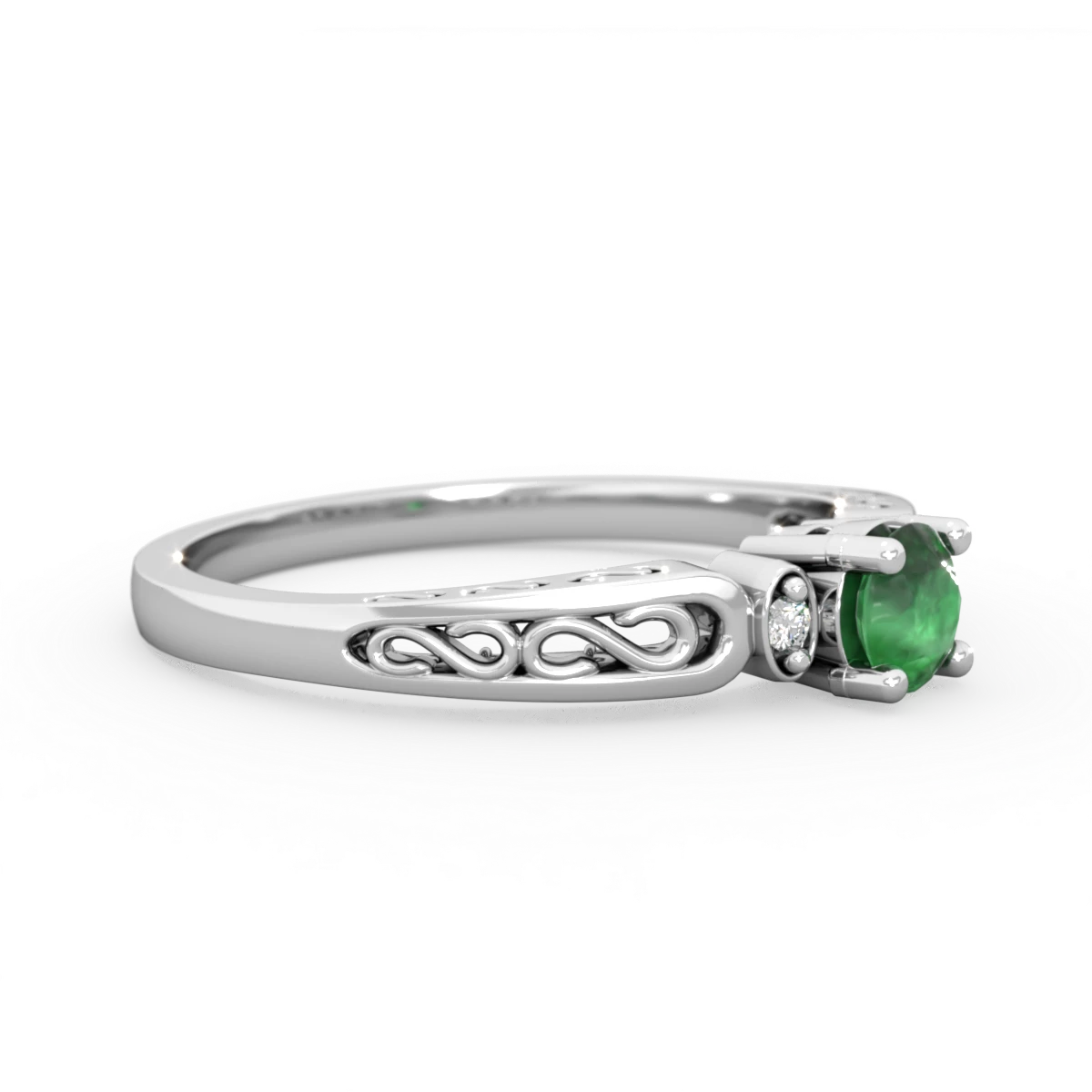 Emerald Filligree Scroll Round 14K White Gold ring R0829
