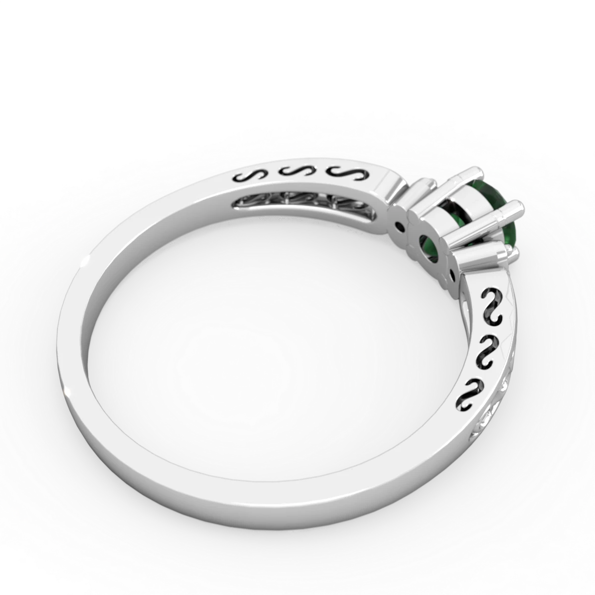 Emerald Filligree Scroll Round 14K White Gold ring R0829
