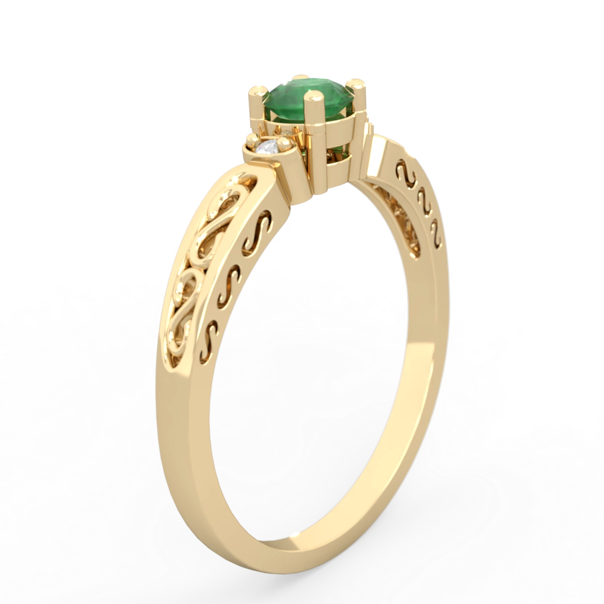 Emerald Filligree Scroll Round 14K Yellow Gold ring R0829
