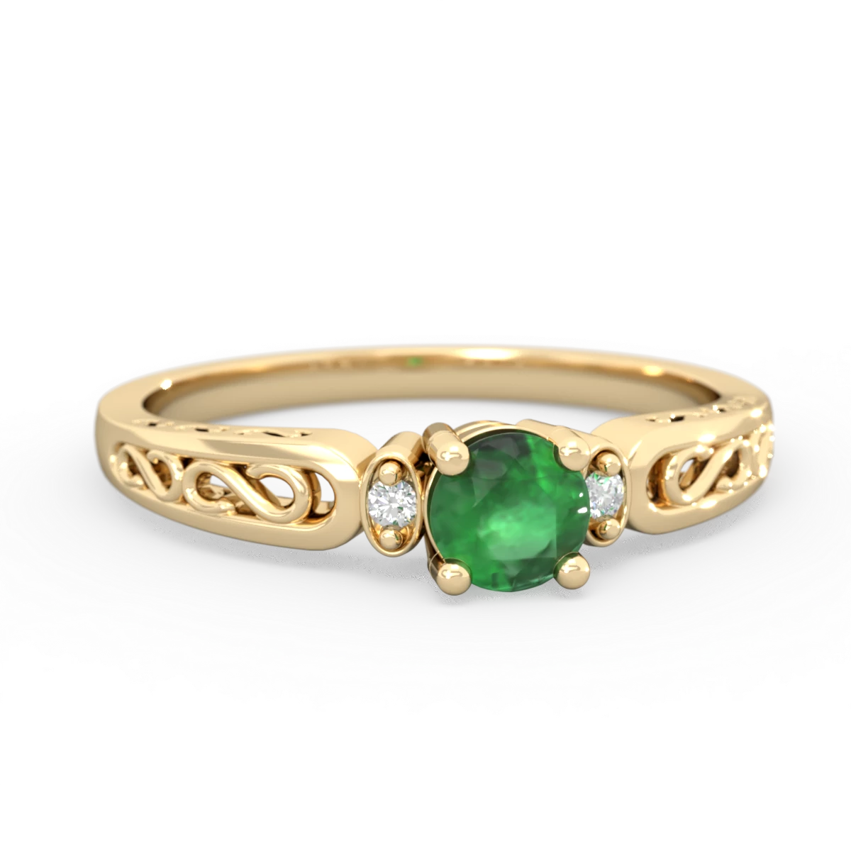 Emerald Filligree Scroll Round 14K Yellow Gold ring R0829