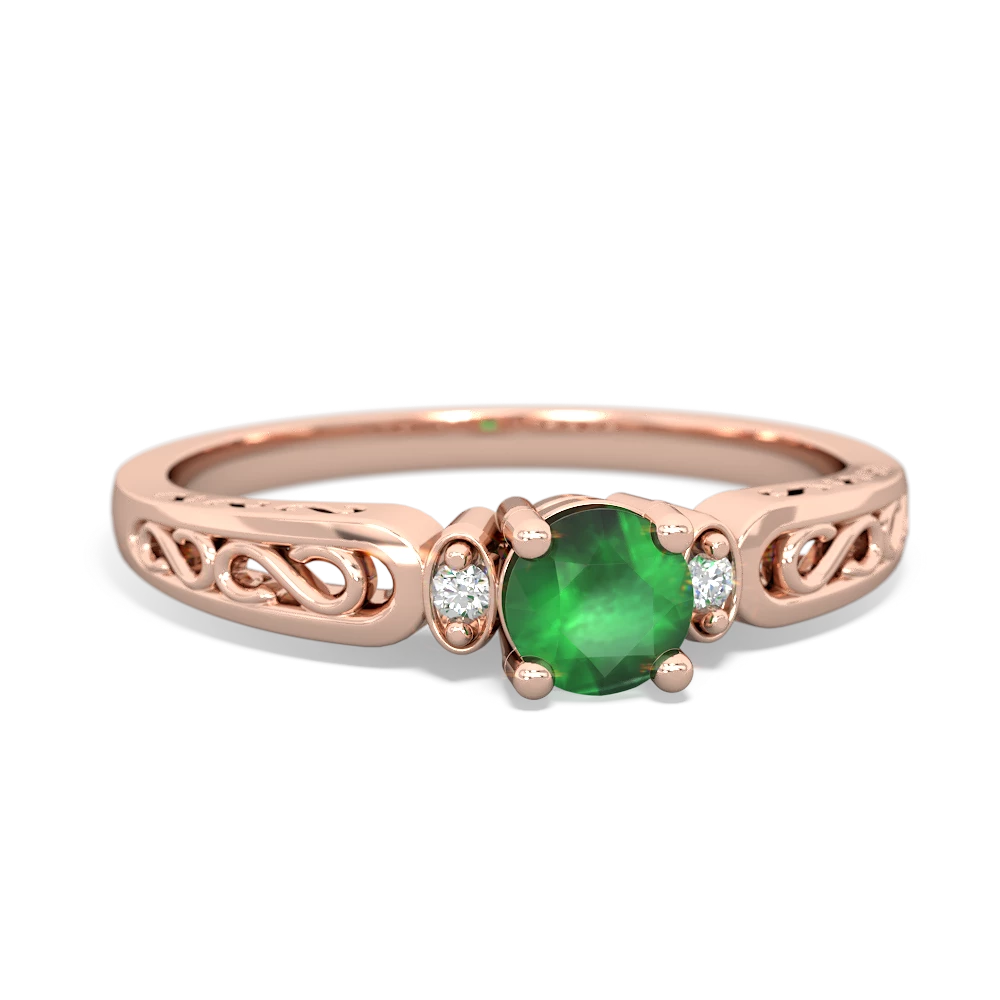 Emerald Filligree Scroll Round 14K Rose Gold ring R0829