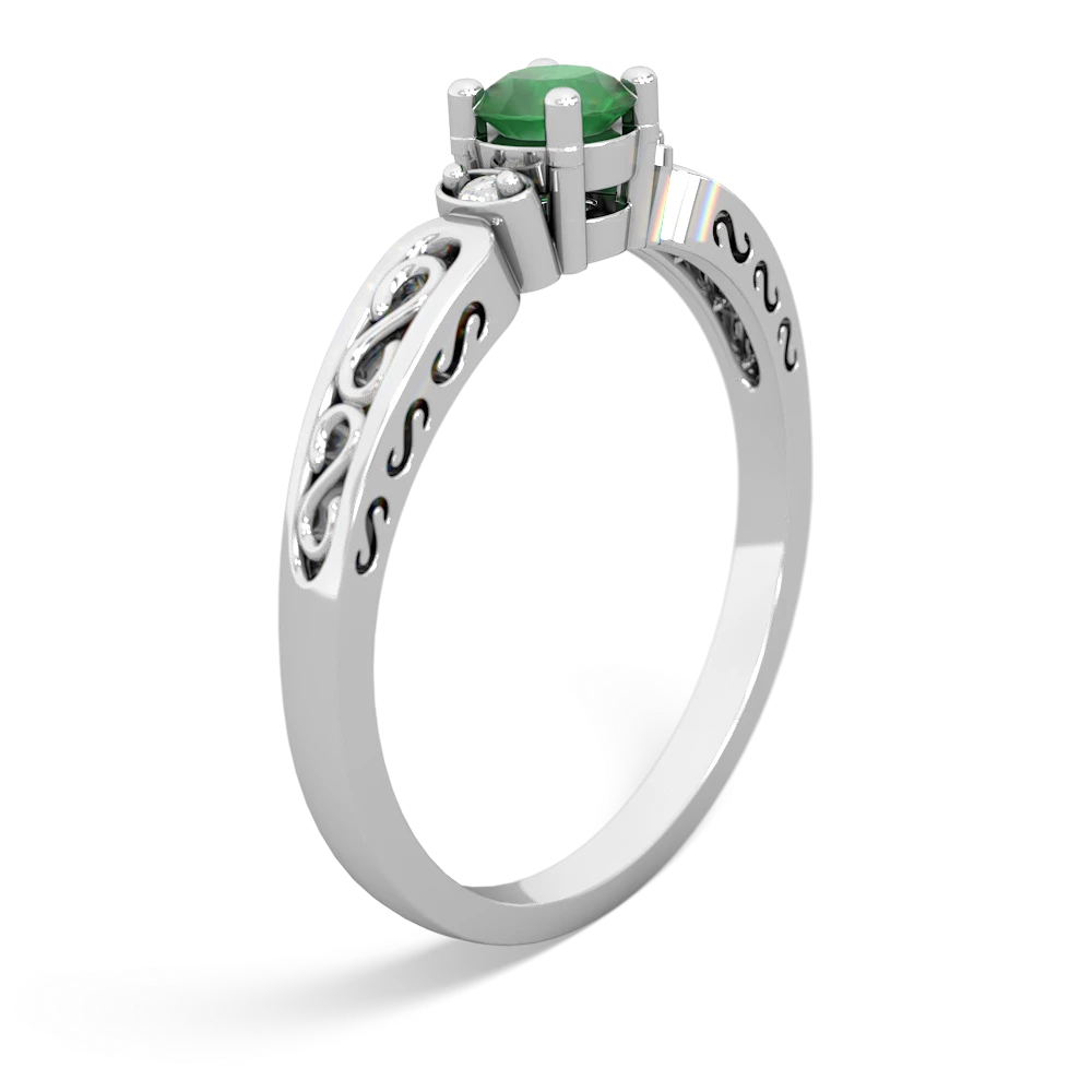 Emerald Filligree Scroll Round 14K White Gold ring R0829