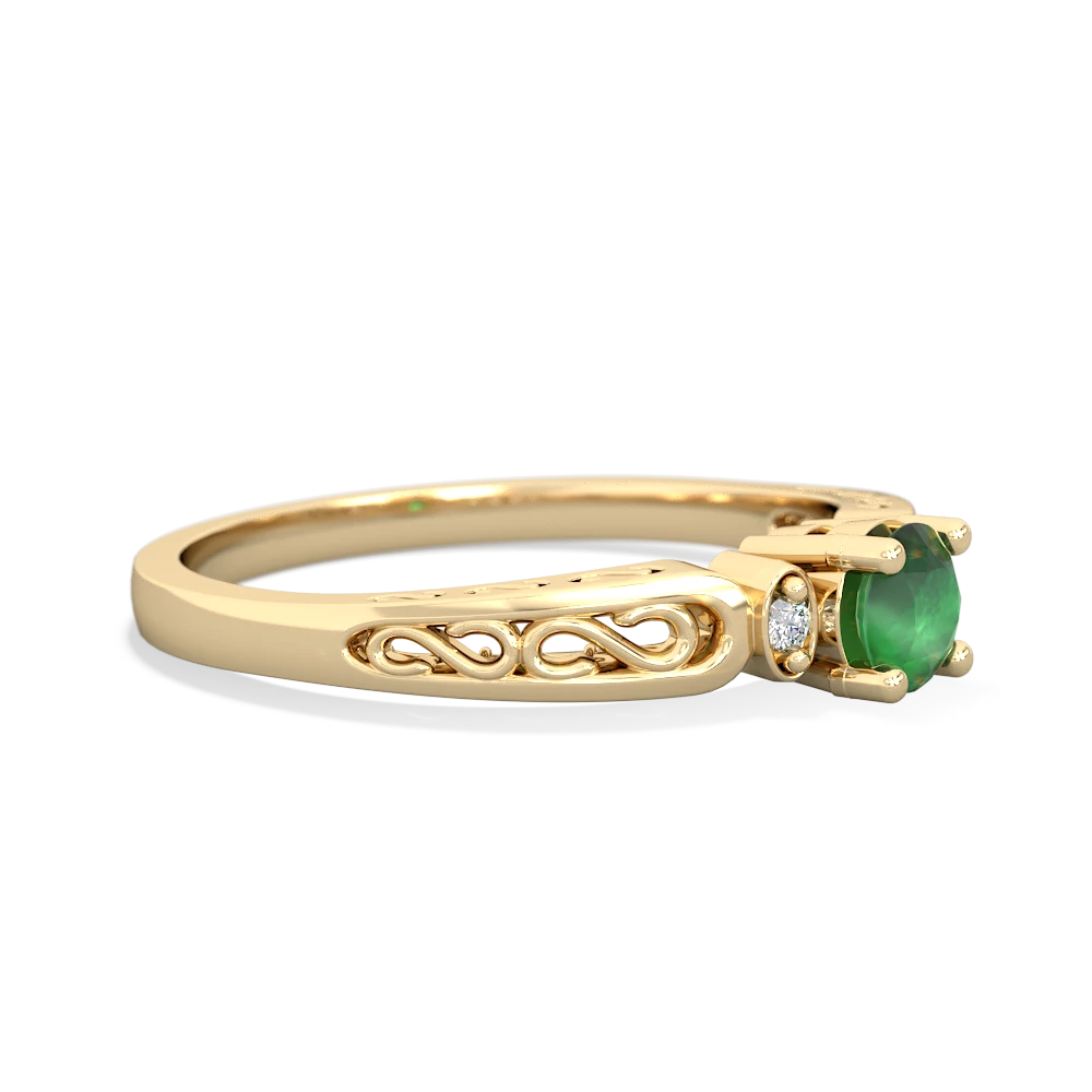 Emerald Filligree Scroll Round 14K Yellow Gold ring R0829