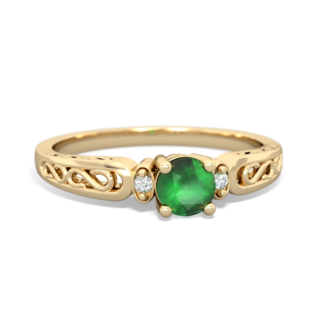 Emerald Filligree Scroll Round 14K Yellow Gold ring R0829