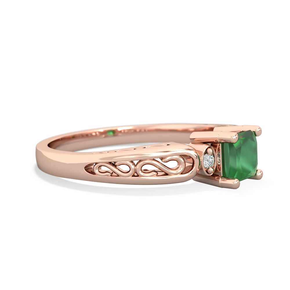 Emerald Filligree Scroll Square 14K Rose Gold ring R2430