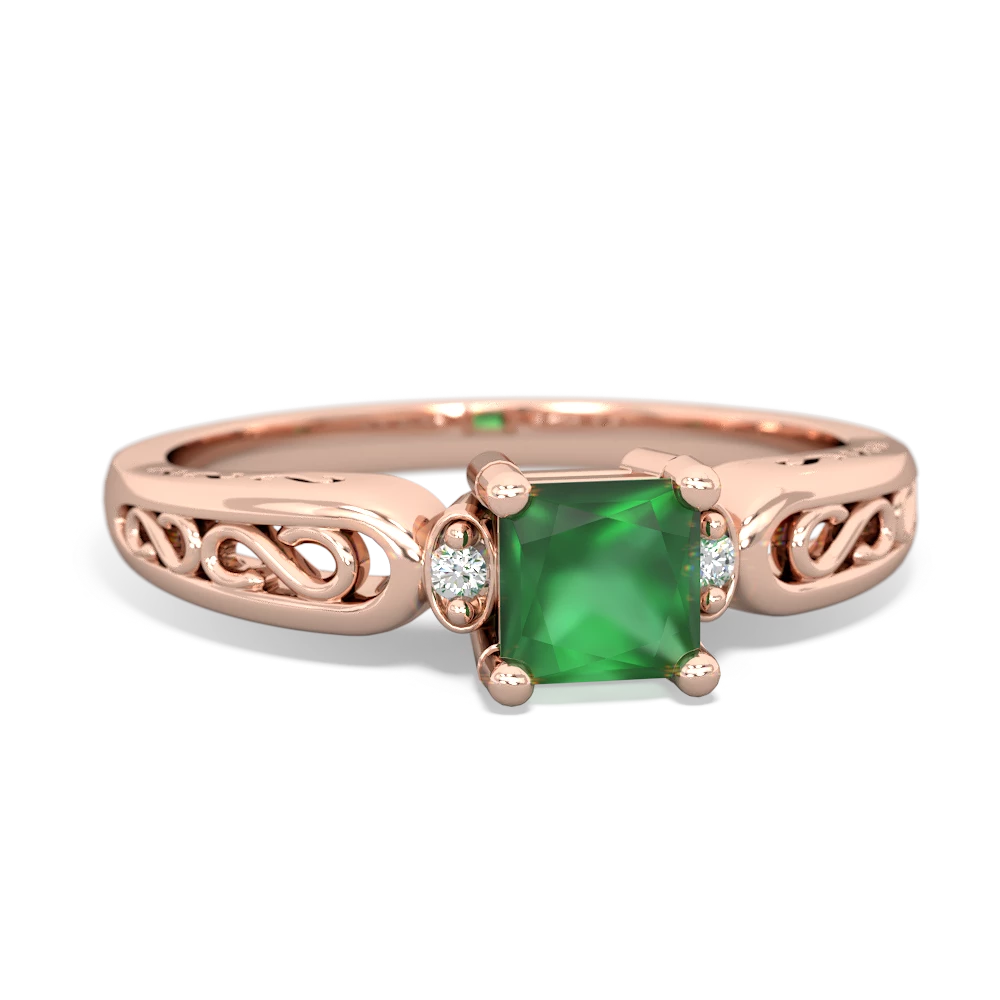 Emerald Filligree Scroll Square 14K Rose Gold ring R2430