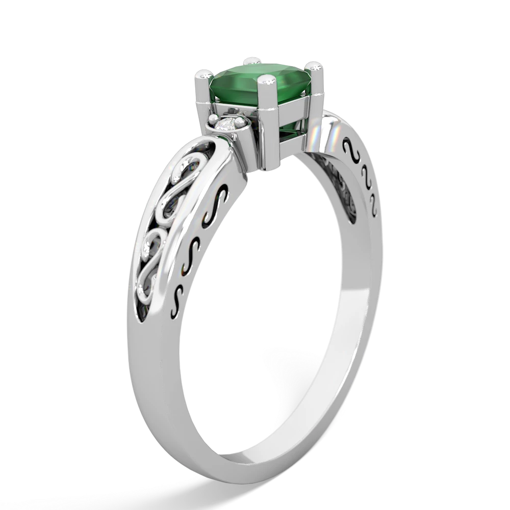 Emerald Filligree Scroll Square 14K White Gold ring R2430