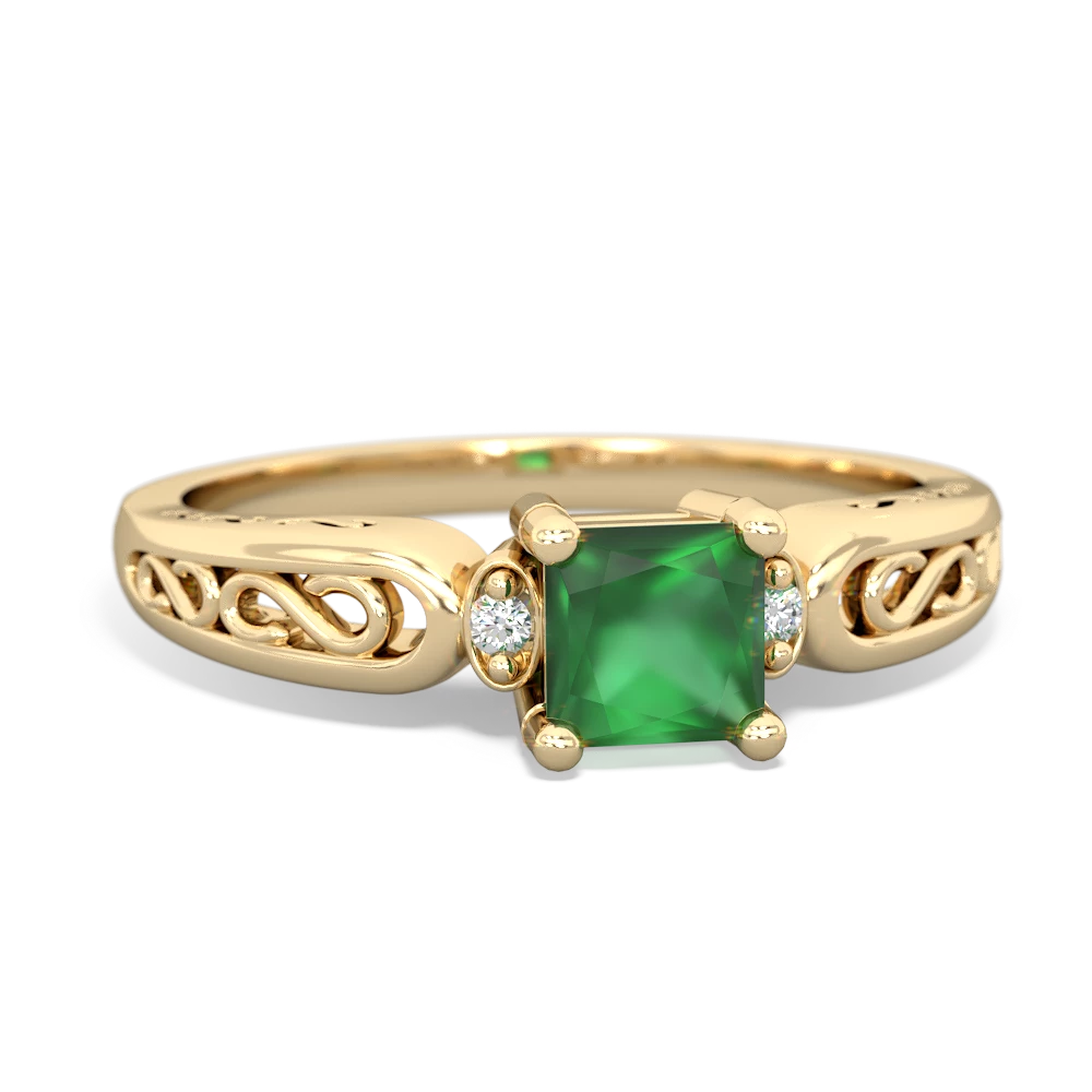 Emerald Filligree Scroll Square 14K Yellow Gold ring R2430