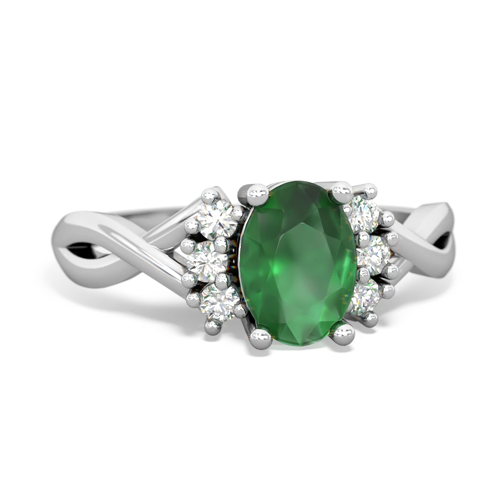 Emerald Victorian Twist 14K White Gold ring R2497