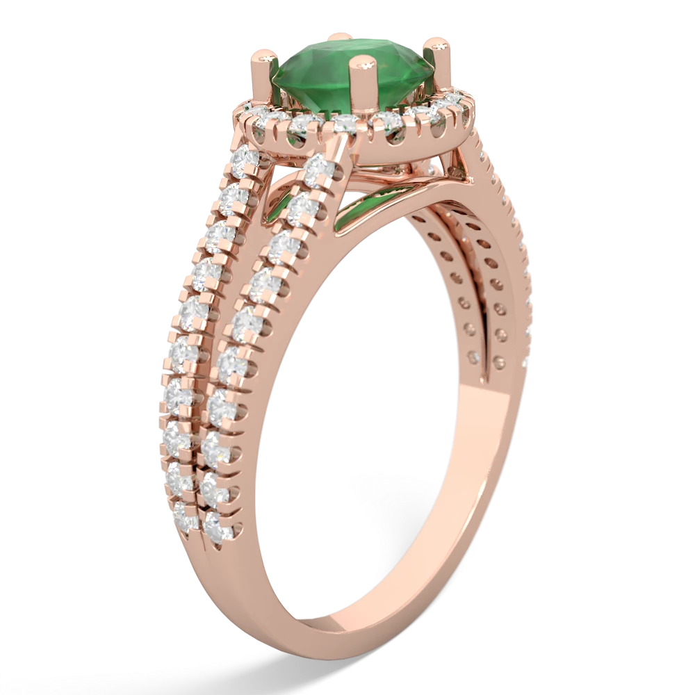 Emerald Pave Halo 14K Rose Gold ring R5490