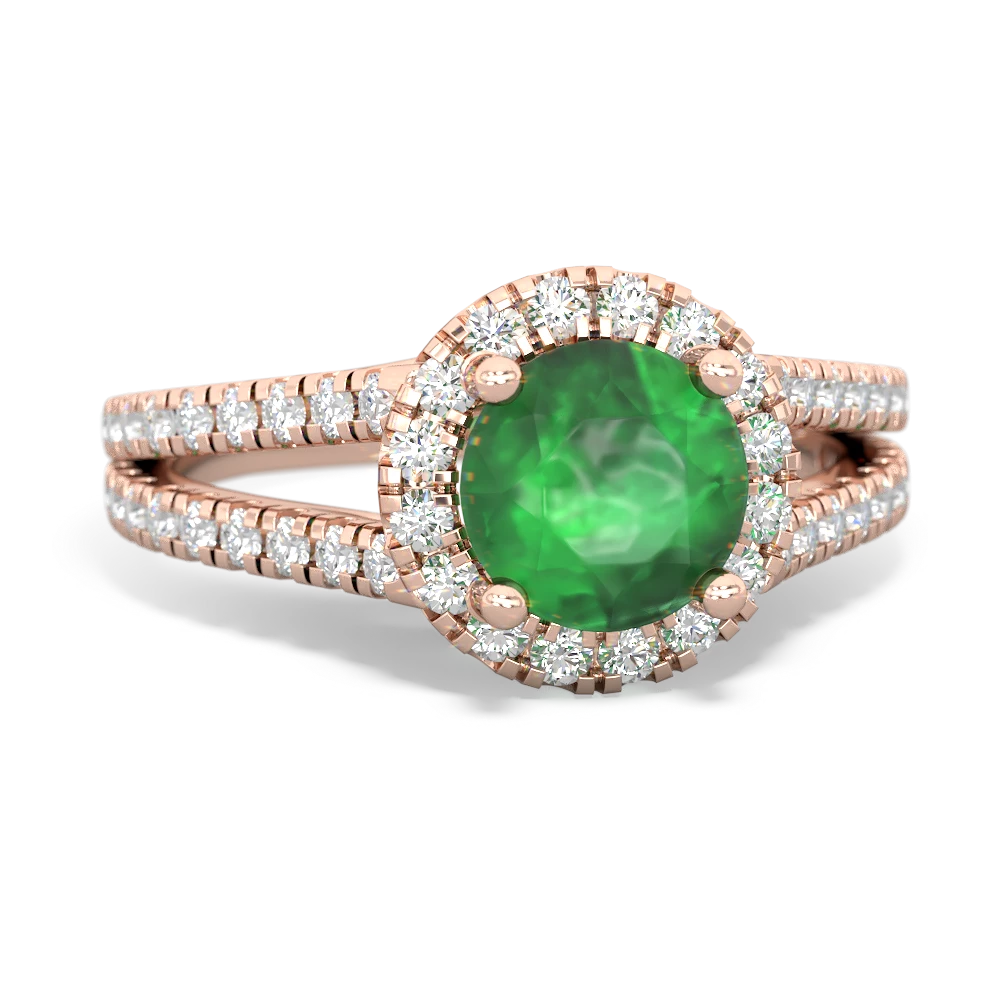 Emerald Pave Halo 14K Rose Gold ring R5490