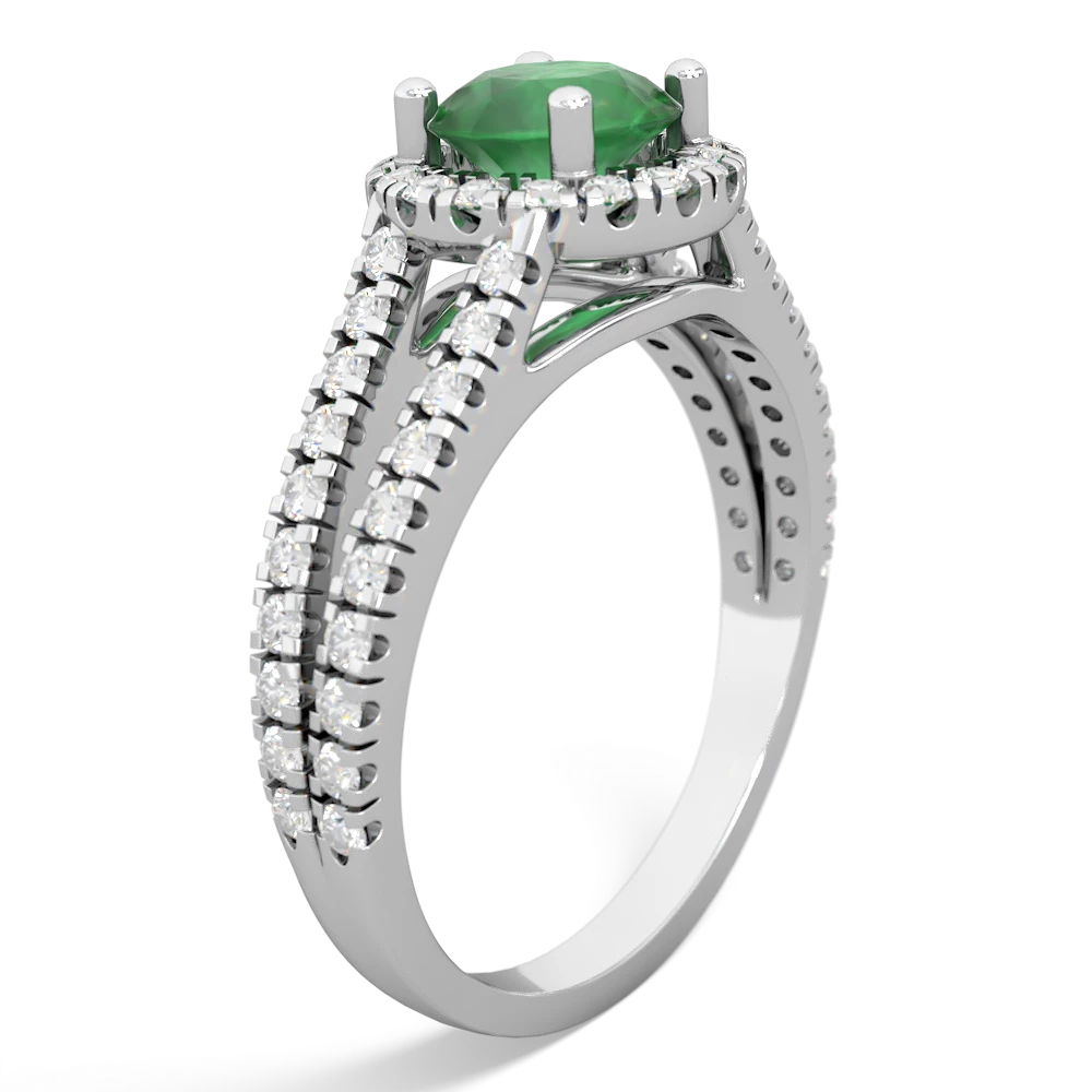 Emerald Pave Halo 14K White Gold ring R5490