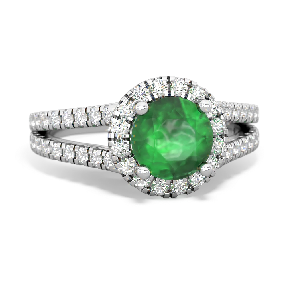 Emerald Pave Halo 14K White Gold ring R5490