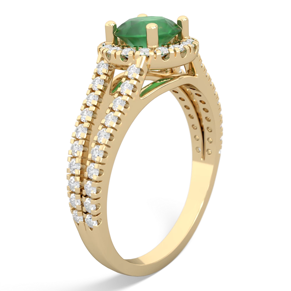 Emerald Pave Halo 14K Yellow Gold ring R5490