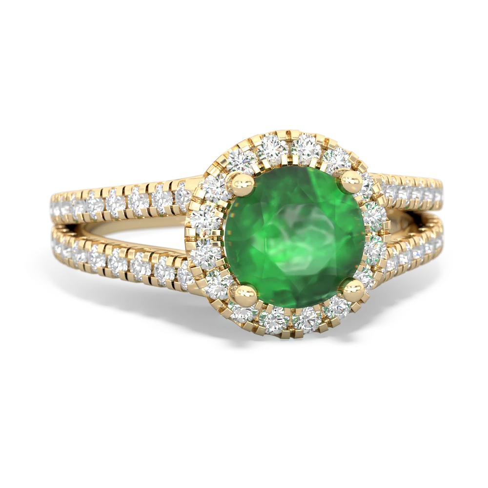 Emerald Pave Halo 14K Yellow Gold ring R5490