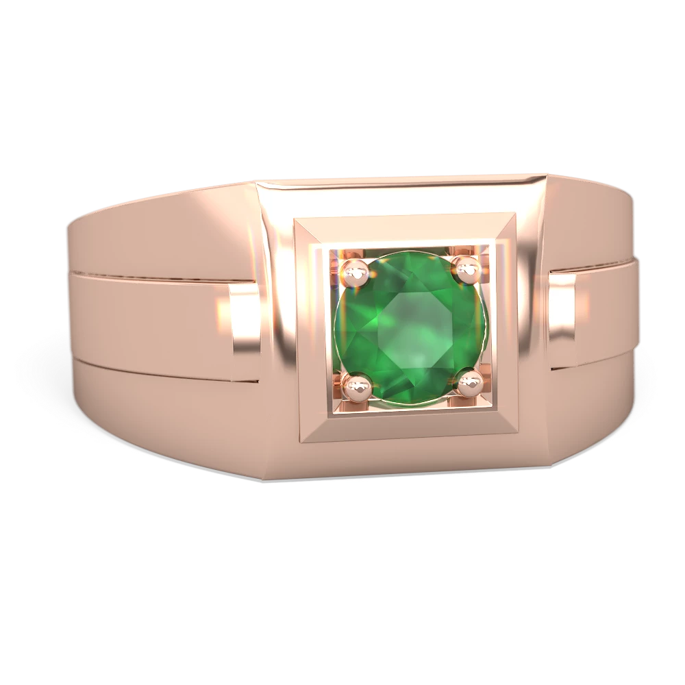 Emerald Men's Squared Circle 14K Rose Gold ring R0480